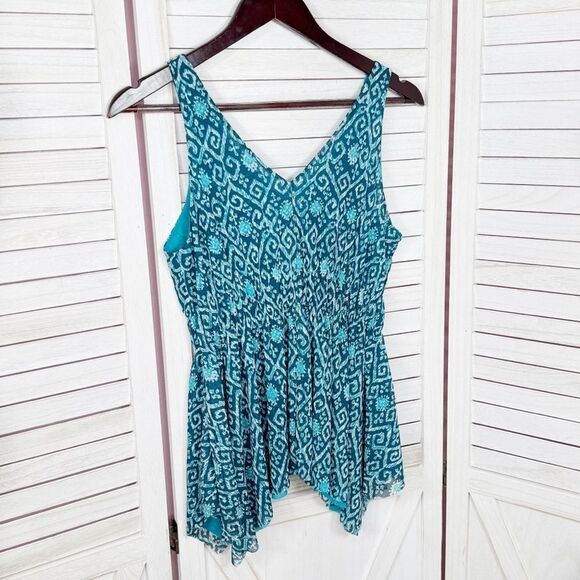 Michael Michael Kors Printed Mesh Peplum Tank Top Turquoise Blue XS - Picture 9 of 13